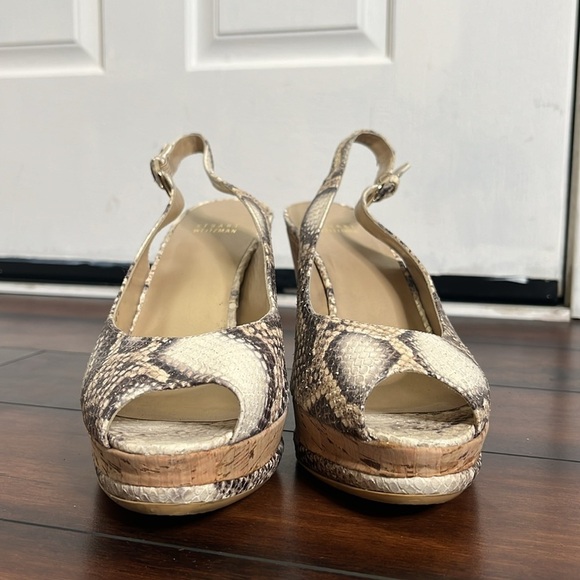 Stuart Weitzman Snake Embossed Leather Sling Back Wedge Heeled Sandals size 11 - Picture 9 of 13
